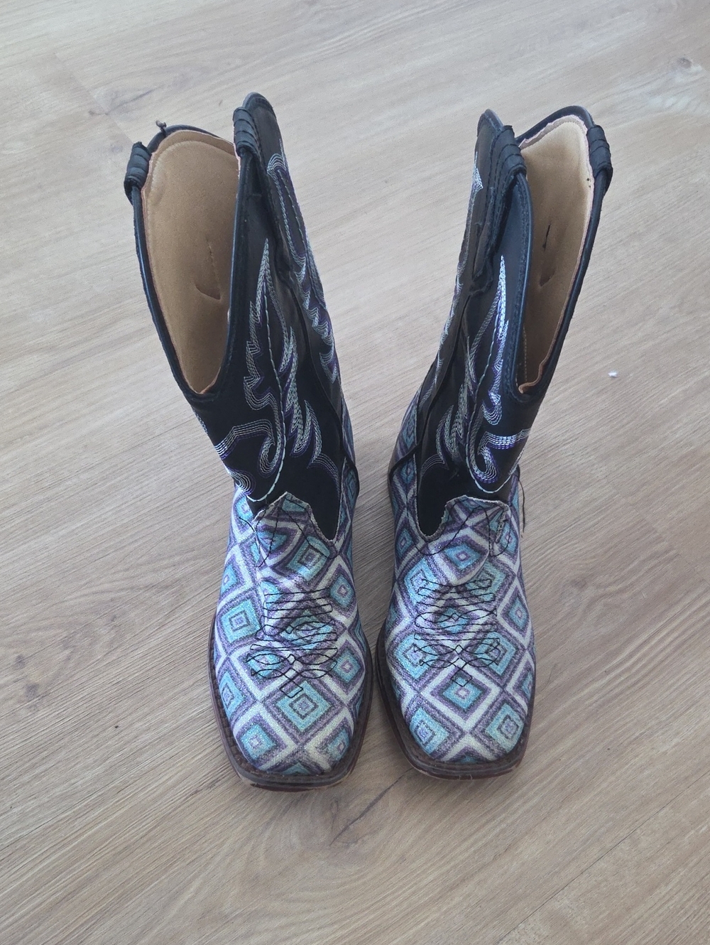 Roper Girls Black Shaft Aztec-Pattern Lace-Up Western Boots